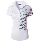 jeansian Style Women Casual Short Sleeve T-Shirt Floral Print Polo Golf Polos Tennis Badminton Black Mart Lion SWT290-White US L China
