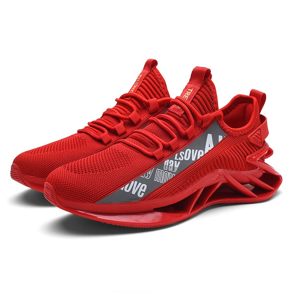 Reflective Red Running Shoes for Men's Shockproof Blade Sneakers Breathable Knit Trainer Sneakers Zapatos Hombre Mart Lion Red R2101 39 