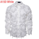 Black Feather Lace Shirt Men's See Through Clubwear Dress Shirts Men's Event Party Prom Transparent Chemise Mart Lion White 2 US Size S 