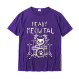 Heavy Meowtal Cat Metal Music Gift Idea Funny Pet Owner T-Shirt Latest Printed Tops Shirt Cotton Boys Geek Mart Lion purple XS 