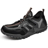 Summer Men's Trekking Shoes Breathable Mesh Climbing Light Outdoor Hiking chaussure homme randonnee Mart Lion black9331 38 
