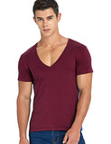Deep V Neck T Shirt for Men's Low Cut Scoop Neck Top Tees Drop Tail Short Sleeve Cotton Casual Style Mart Lion Red S 