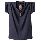 Summer Men's T Shirt Button Slim Fit Cotton Short Sleeve T Shirts Men's V Neck Casual T-Shirt Solid Mart Lion Navy Blue M 