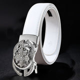 Time Comes To Revolve Belt Office Men's Leather Automatic Buckle White Belt Korean Style Trend Designer Authentic Casual Belt Mart Lion   