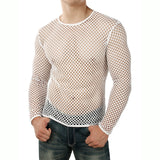  Men's Transparent Mesh T Shirt See Through  Fishnet Long Sleeve Muscle Undershirts Nightclub Party Perform Top Tees Mart Lion - Mart Lion