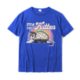 Women's Funny Cat Shirt Possum My first kitten shirt Round Neck T-Shirt Classic Men's Tshirts Cotton Design Mart Lion Blue XS 