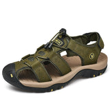 Soft Leather Men's Sandals Summer Trekking Roman Shoes Outdoor Travel Leather Mart Lion green 72399 38 