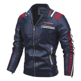 man's Vintage Motorcycle Jacket Biker Leather Male Embroidery Bomber Coat Winter Fleece Pu Overcoat Mart Lion blue L China