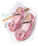 Children Princess Sandals Kids Girls Wedding Shoes High Heels Dress Bowtie Gold Leather Girls Casual Mart Lion   