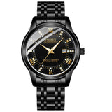 Casual Quartz Watches Men stainless Steel Band Watch Waterproof Calendar Wristwatches Mart Lion Black-band Black  