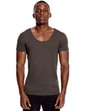 Scoop Deep V Neck T Shirt for Men's Low Cut Vneck Wide Vee Top Tees Invisible Undershirt Slim Fit Short Sleeve Mart Lion Dark Grey S 