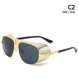 JackJad Cool Shield SteamPunk Style Side Shield Sunglasses Vinatge Brand Design Oculos De Sol 66337 Mart Lion C2 Gold Gray  