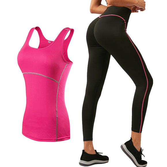 Sports Running Cropped Top +Leggings Set Women Fitness Suit Sets Gym Trainning Set Clothing workout fitness women yo Mart Lion   