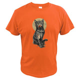 100% Cotton Cat Digital Print Summer Short Sleeve men's T shirt Homme Mart Lion Orange EU Size S 