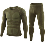 Winter Thermal Underwear Men's Long Johns Sets Outdoor Windproof Sports Fitness Clothes Military Style Underwear Sets Mart Lion Green M 