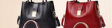 Female Genuine Leather Bucket Bag Handbag Large Capacity Shoulder Red Black All-Match Messenger 32*14*23 Mart Lion   