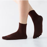 Unisex Solid Color Men's Toe Socks Women Combed Cotton Black Harajuku Kimono Flip Flop 5 Finger Socks Mart Lion Coffee EU(37-43) 