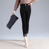 Winter Thick Fleece Women Jeans Slim Skinny High Waist Elasticity Pencil Pants Classic Velvet Denim Trousers Mart Lion   