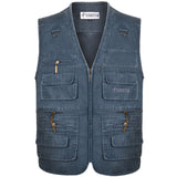Summer Men's Casual Sleeveless Vest Multi Pocket Cotton Waistcoat Cargo Vest Military Sleeveless Jacket Coat Mart Lion Blue XL 