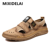 Summer Men's Sandals Handmade Mesh Sneakers Casual Breathable Shoes Outdoor Walking Mart Lion   