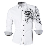 Sportrendy Men's Shirts Dress Casual Leopard Print Stylish Design Shirt Tops Yellow Mart Lion JZS042-White M 