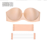 1pcs Strapless Bra Woman Seamless Bras One-Piece Push Up Underwear Lingerie Transparent Shoulder Strap Mart Lion nude M 