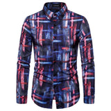 Shirts Men's Dress Casual Abstract Spider Web Print Long Sleeve Camisa Social Gradient Elasticity Mart Lion   