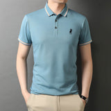 Summer Men's Polo Shirts With Short Sleeve Turn Down Collar Casual Tops Men's Clothing Mart Lion Wu Lan M 