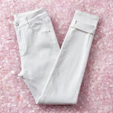 Women Jeans Autumn Elastic Pencil Trousers High Waist Ladies Tight Clothing Slim Fit Casual Skinny Denim Pants Mart Lion White 26(40-45kg) 