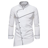 Men's Irregular Long Sleeve Shirt Solid Color Oblique Button Social Office Work Clothes Clothing Chemise Homme Mart Lion White S 