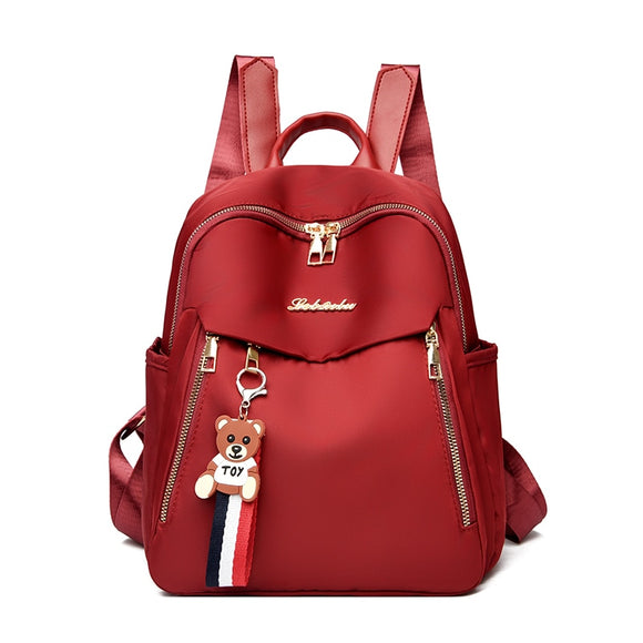 Oxford Backpack Women Multiple Pockets Mochila Black Red Small Designer Bagpack Cute Book Bag Waterproof School Mart Lion Red  