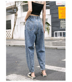 Women`s Clothes Jeans High Waist Harem Pants Loose Vintage Blue/Gray Mom Cropped Pants Boyfriend Streetwear Mart Lion   