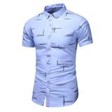 Summer breathable cotton Men's Slim Printed Hawaiian vacation Short sleeve shirts Office casual work Mart Lion 5013 Light blue Asian size M 