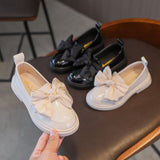 Girl's Loafers Patent Leather Solid Color Silk Bowknot Slip-on Kids Flat Shoes Non-slip Sweet Children Causal Mart Lion   