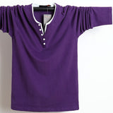 Autumn Men T Shirt Button Big Tall Cotton Long Sleeve T Shirts Men's Casual T-Shirt Solid Fit Tee Top Male Mart Lion Purple M 