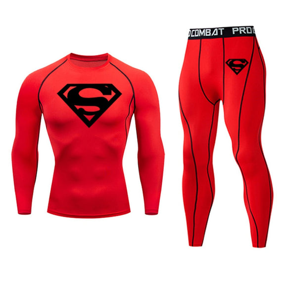 Winter Sports Fitness Clothing Long Johns Men's 2-pc/Set Warm Shirt Leggings Thermal Underwear Track Sport Suits Jogging Suit Mart Lion Red L 