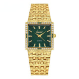 Ladies Watch Stainless Steel Band Diamond Diamond Green Square Dial Gold Mart Lion SB2021102827-4  