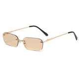 Small Rectangle Rimless Sunglasses Women Square Vintage Designer Men Retro 90s Trendy Gradient Glass Mart Lion brown  