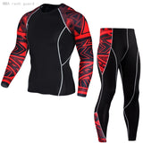 Winter Sports Fitness Clothing Long Johns Men's 2-pc/Set Warm Shirt Leggings Thermal Underwear Track Sport Suits Jogging Suit Mart Lion red  3 L 