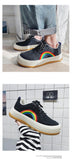 Rainbow Embroidery Canvas Sneakers Women Flats Platform Skateboard Shoes Men's Couple Black Canvas Sneakers Mart Lion   