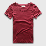 Zecmos Slim Fit V-Neck T-Shirt Men's Basic Plain Solid Cotton Top Tees Short Sleeve Mart Lion Red S 