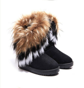Snow Woman Winter Warm Female Mid-calf Boots With Fur Plush Ladies Shoes Furry British Soft Flock Short Slip-On Mart Lion black 36 