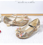 Children Princess Sandals Kids Girls Wedding Shoes High Heels Dress Bowtie Gold Leather Girls Casual Mart Lion   