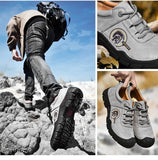 Hiking Shoes For Men's Gray Genuine Leather Outdoor Sneakers Protect Toe Mountain Climbing Trekking Mart Lion   