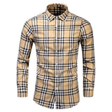 Men's Dress Shirts Long Sleeve Casual Plaid Office Slim Fit Chemise Homme Clothing Vintage Clothes Streetwear Mart Lion 9662-Khaki M 48-53KG 