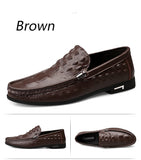 Men's Casual Shoes Genuine Leather Crocodile pattern cowhide Breathable Shoes Slip On soft Moccasins Mart Lion   