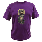 100% Cotton Cat Digital Print Summer Short Sleeve men's T shirt Homme Mart Lion purple EU Size S 