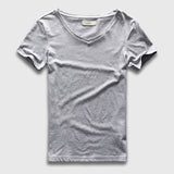 Zecmos Slim Fit V-Neck T-Shirt Men's Basic Plain Solid Cotton Top Tees Short Sleeve Mart Lion Gray S 