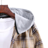 Korean Streetwear Hooded Oversize Shirts Men's Women Casual Plaid Printed Long Sleeve Shirt Hip Hop Workwear Chemise Homme