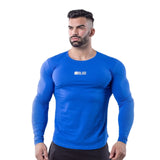 Fall tight muscle fitness t shirt men's extend long T shirt summer gyms jogging long sleeve  cotton bodybuilding tops Mart Lion Blue M China